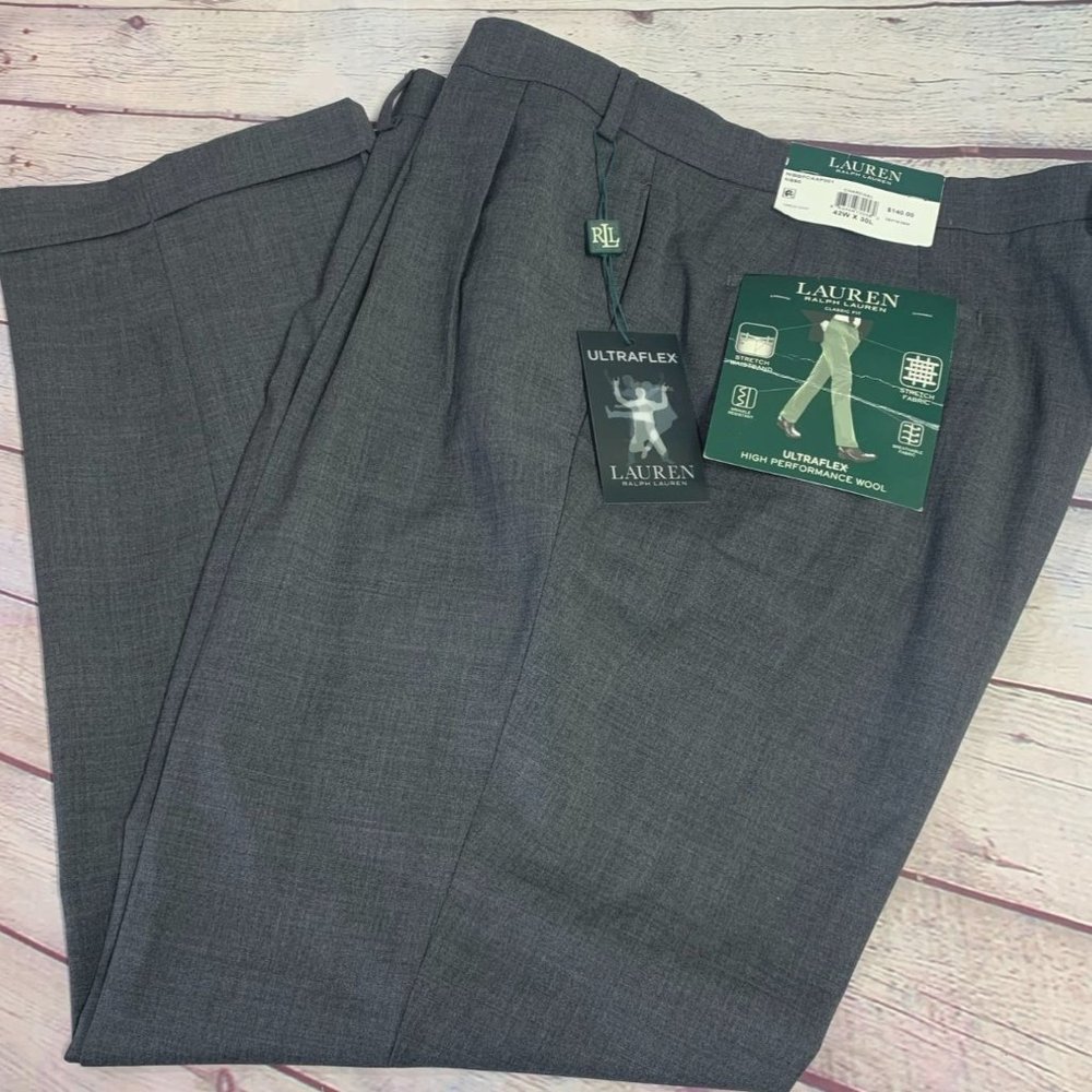 Ralph Lauren | Men's Charcoal Grey Dress Slacks Classic Fit Wrinkle Resistant St